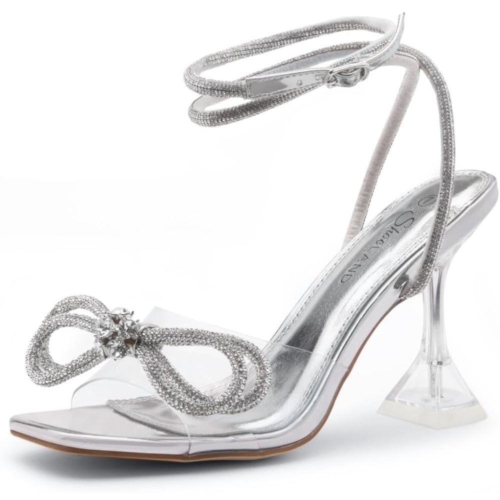 Shoe Land SL-NAOMI Womens Clear High Heels Double Bowknots Clear Sandals Size 9